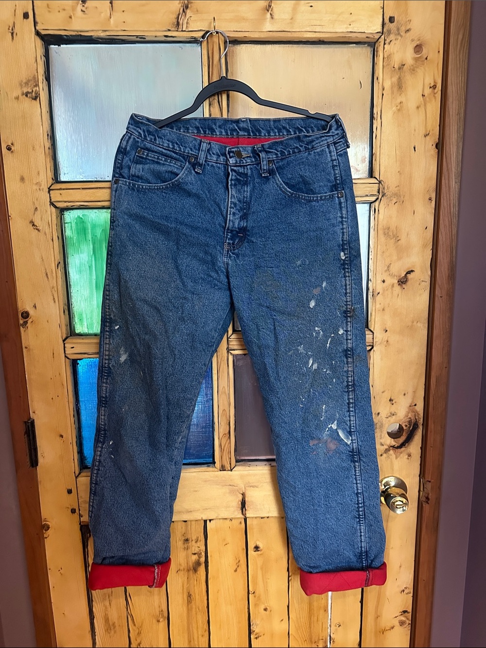 Men's Blue Denim flannel lined Work Jeans - Classic Straight Fit